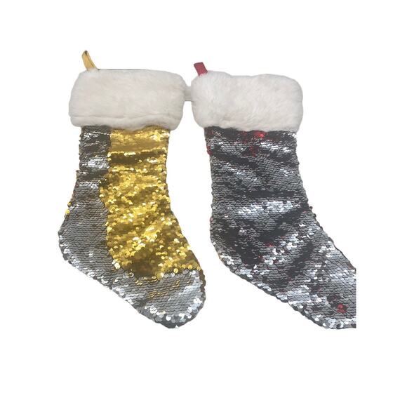Lot of 2 Vintage DAN DEE Sequined Glittery Ornate Christmas Hanging Stockings - Picture 8 of 11